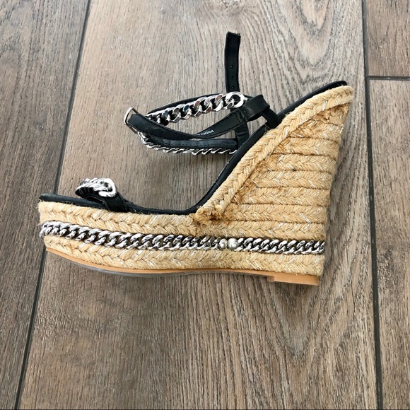 Rare BEBE Black Thea Chain Espadrille Wedges - Picture 5 of 12